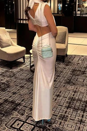 High Quality Plain Sleeveless Bodycon Hollow Out Turtleneck Sexy Long Dress