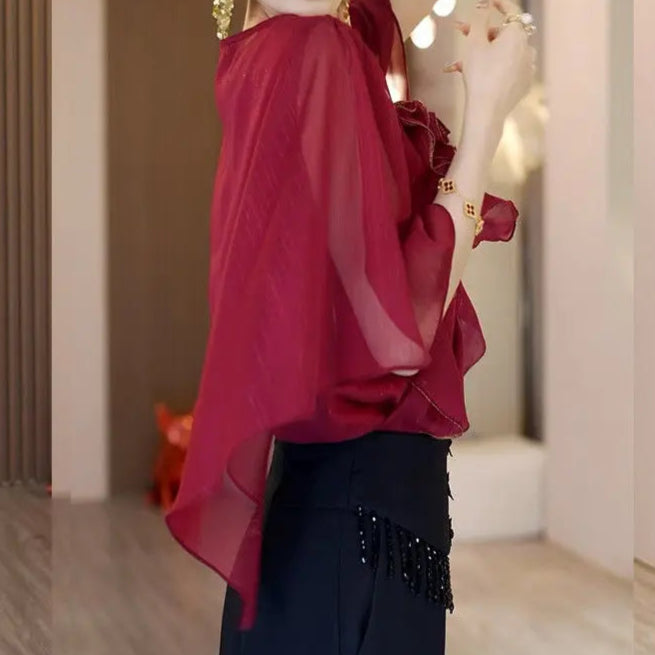High Quality Round Neck Solid Color Short Sleeve Yarn Tops