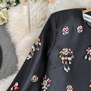 Luxury Style Two Piece Set For Women O Neck Long Sleeve Topa High Waist Skinny A Line Skirt Set Female