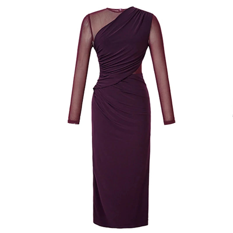 Women's French Sexy Midi Dress Woman Elegant Black Purple