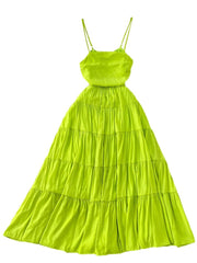 High Quality Solid Color High Waist Flared Spaghetti Strap Sleeveless Dresses