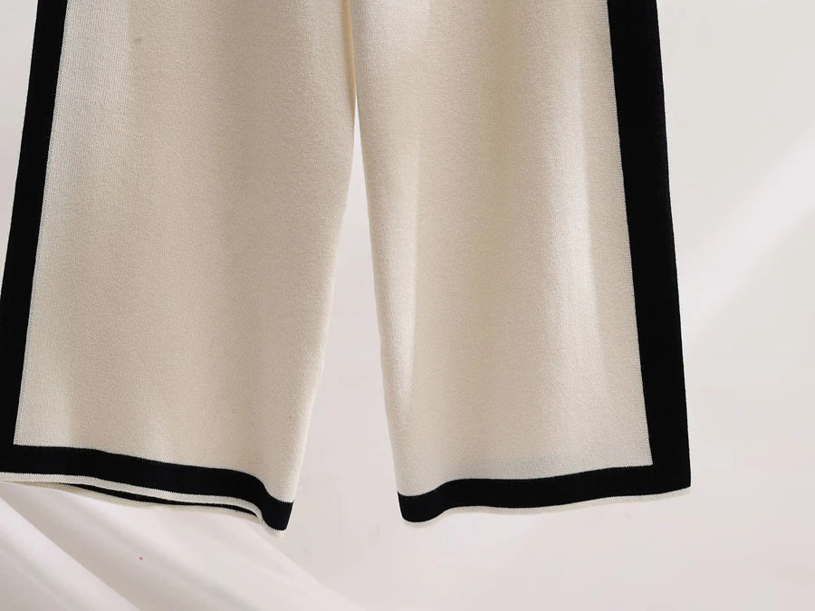 Lapel Casual Lazy Tops Sweater  female Pants Set Winter New Fashion Color-block Long-sleeved Pants Women Two-piece Set Elegant