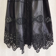 High Quality Vintage Flower Embroidery Lace Ruffled Puff Sleeve White Dress