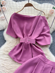 Royal style two-piece set, off-shoulder with high-quality wide-leg pants
