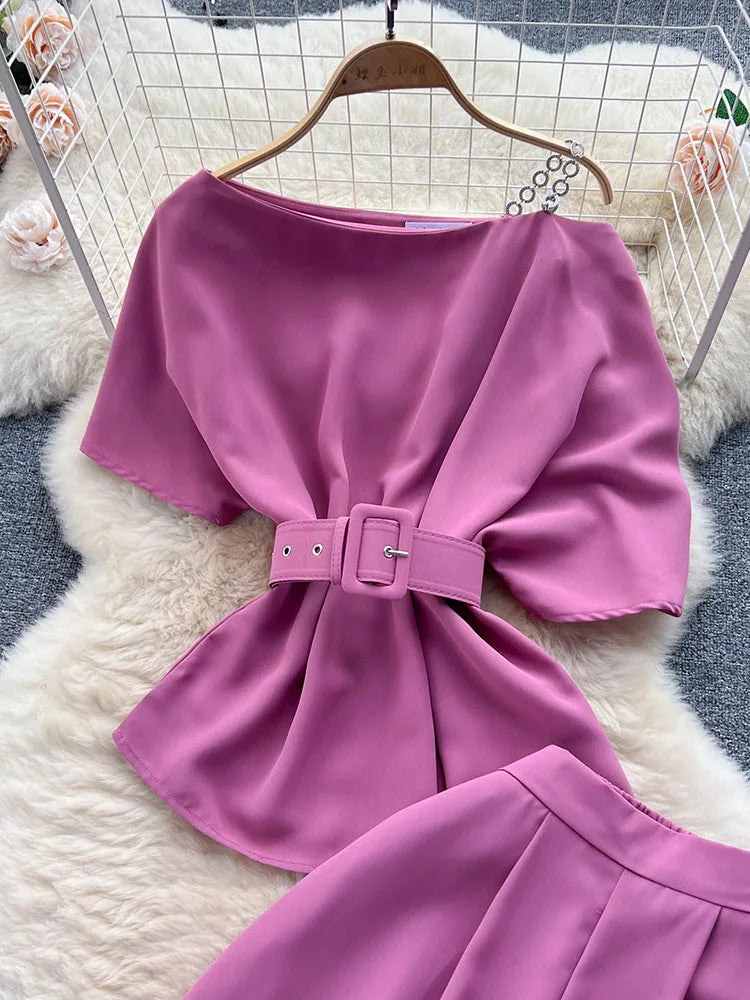 Royal style two-piece set, off-shoulder with high-quality wide-leg pants