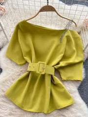 Royal style two-piece set, off-shoulder with high-quality wide-leg pants