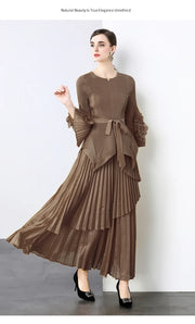 Miyake Spring Women's Clothing French Light Luxury Temperament Elegant Pleated Clothes Two-piece Set  Irregular Skirt 2025