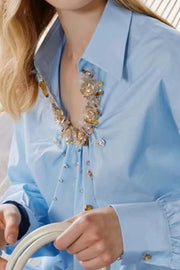 High Quality Sequin Stitch Cotton Elegant Casual Shirt