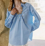 High Quality Sequin Stitch Cotton Elegant Casual Shirt