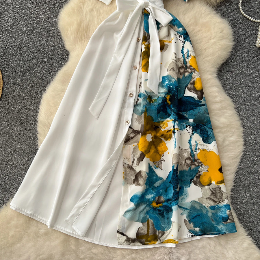 Chic Single Breasted Spliced Elegant Korean Fashion Fairy Sexy High Waist Vestidos Summer High Street Women Vacation