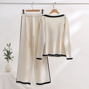 Lapel Casual Lazy Tops Sweater  female Pants Set Winter New Fashion Color-block Long-sleeved Pants Women Two-piece Set Elegant