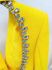 HIGH STREET Newest  Designer Jacket Women's Rhinestone Diamonds Beaded Backless Long Blazer