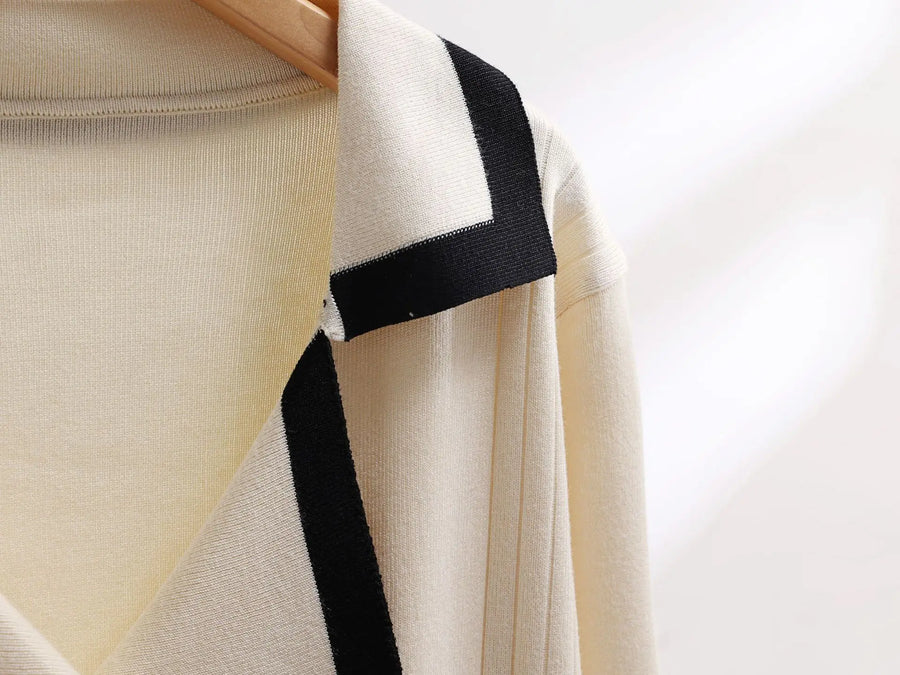 Lapel Casual Lazy Tops Sweater  female Pants Set Winter New Fashion Color-block Long-sleeved Pants Women Two-piece Set Elegant