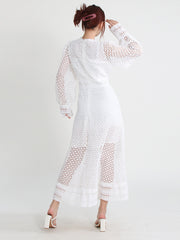 Vintage dresses round neck, flare sleeve, high waist, hollow out patchwork, high quality embroidery