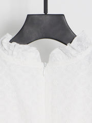 High Quality Stand Collar Long Sleeve Hole Embroidered Dress