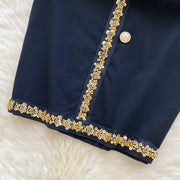 French V-neck, halterneck, backless short dress with fitted belt with high quality beads and sequins