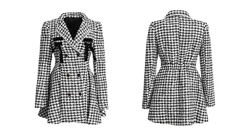 High quality elegant plaid vintage tweed dress