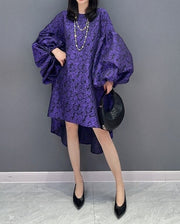 High Quality Oversized Purple Puff Sleeve Purple Elegant Dresses