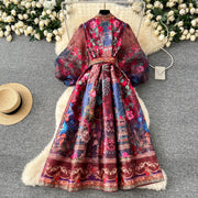 High quality vintage palace print French style elegant evening dress