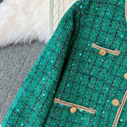 Two Piece Set Luxury Plaid Sequin Tweed Jacket+High Waist Shorts