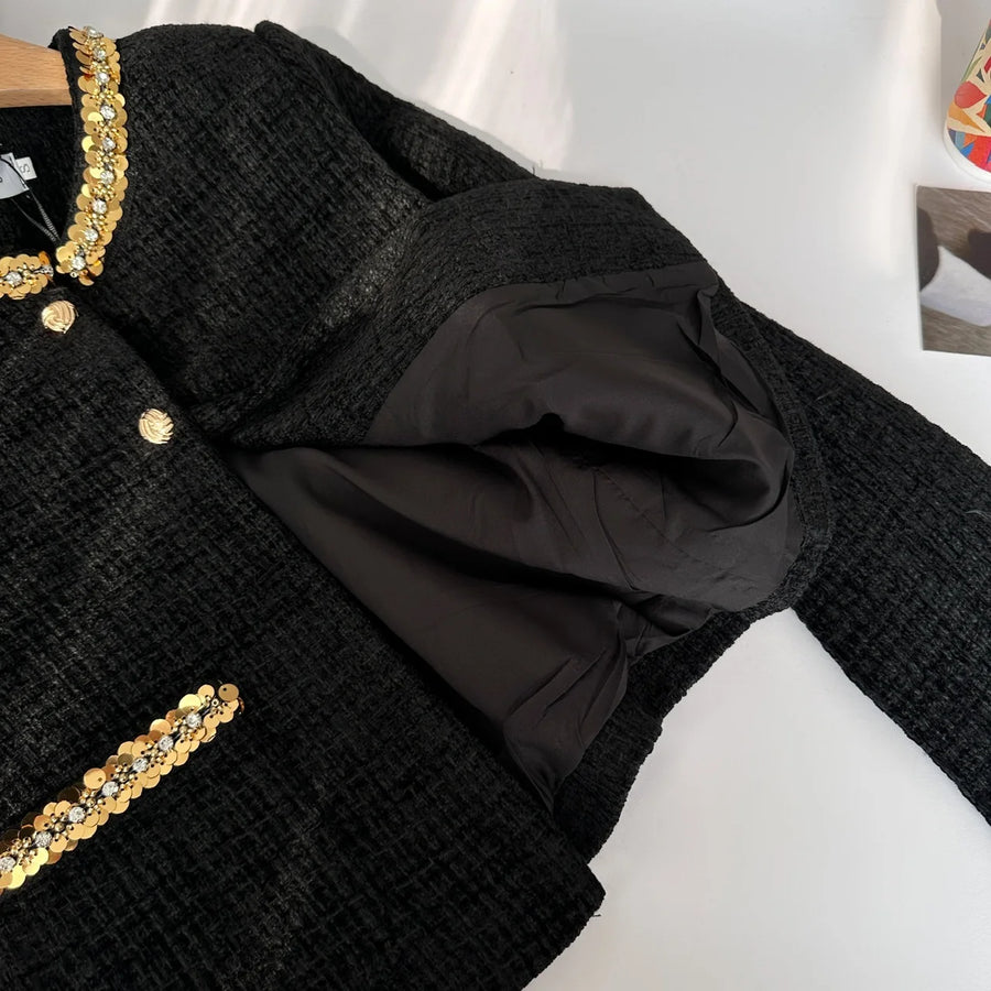 Small fragrance female high-grade single-breasted short coat temperament high-waist skirt two-piece