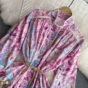 High Quality Big Hem Long Sleeve Turtleneck Printed Dress