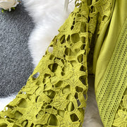 Skirt Sets Women Clothing Temperament Two Piece Set Patchwork Lace Blouses High Waist Hollow Out Long Skirts Suit Summer Outfits