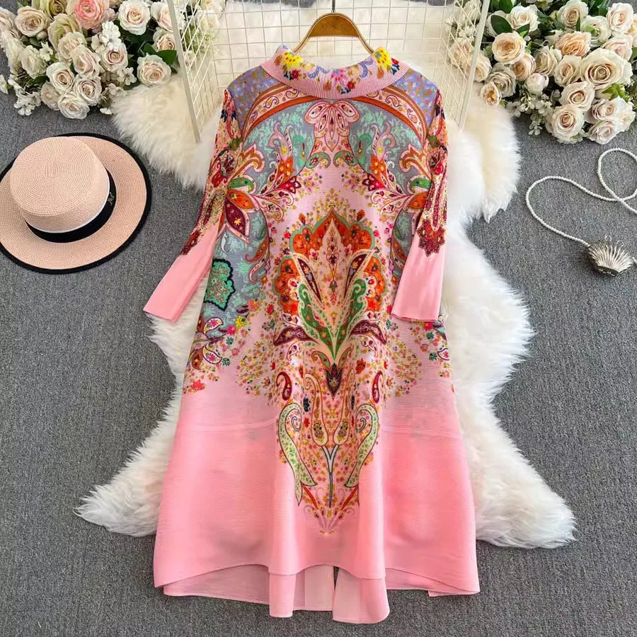Long sleeve flower print shirt dress