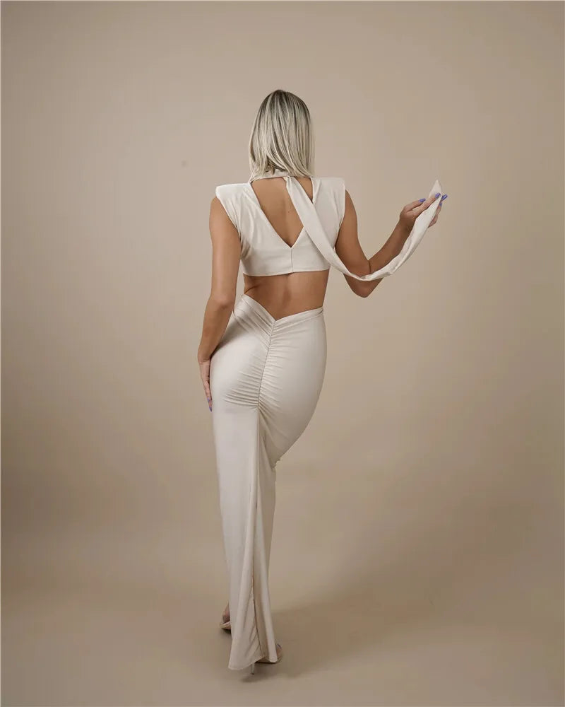 High Quality Plain Sleeveless Bodycon Hollow Out Turtleneck Sexy Long Dress