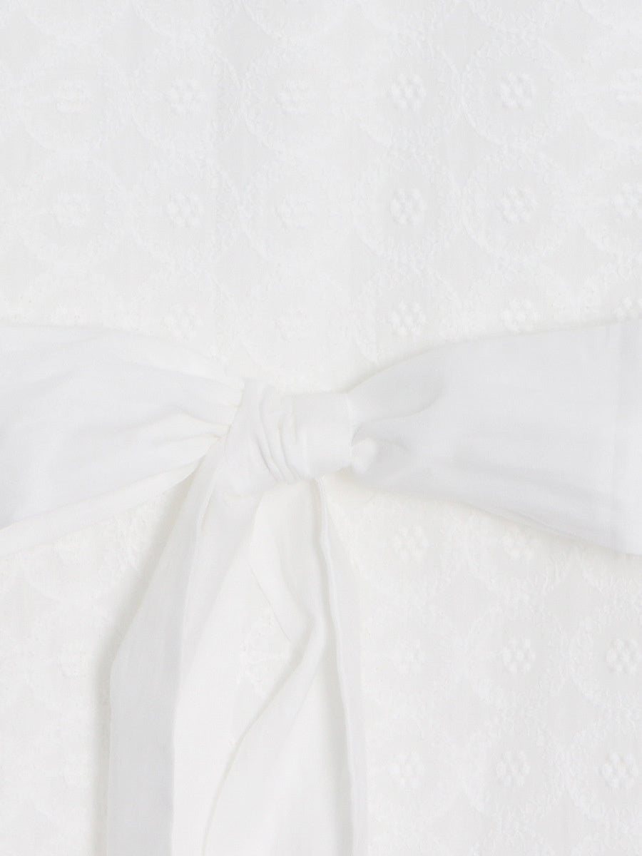 High Quality Stand Collar Long Sleeve Hole Embroidered Dress