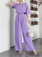 Royal style two-piece set, off-shoulder with high-quality wide-leg pants
