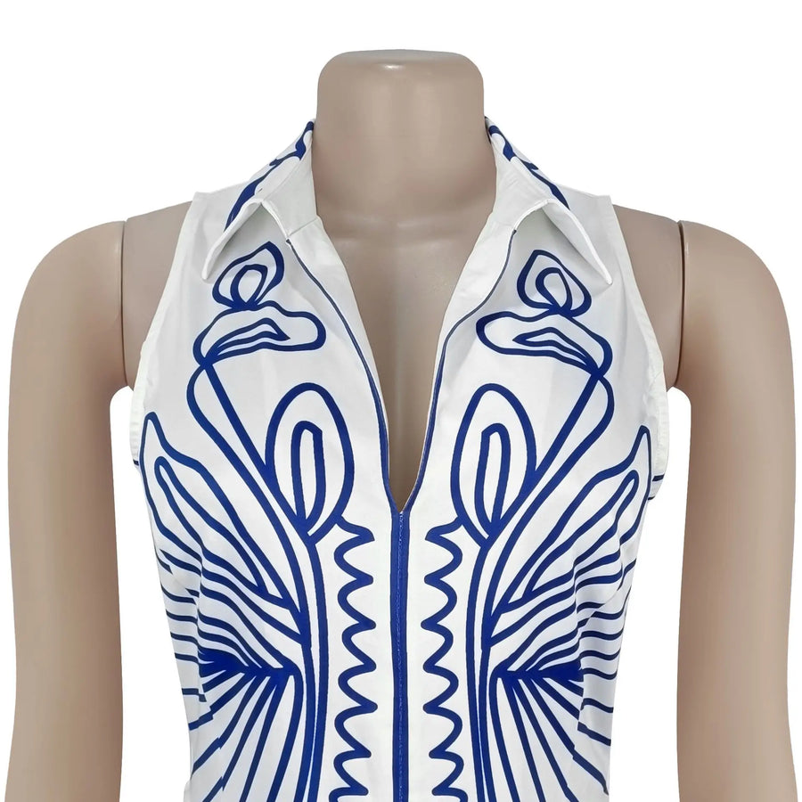 Elegant two-piece set for women: printed tank top and high-quality wide-leg pants