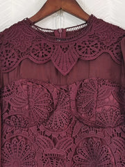 Vintage quality elegant hollow out embroidered flower green black white dress