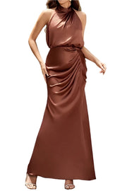 High Quality Draped Pleat Sleeveless Backless Bodycon Bodycon Long Dress
