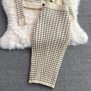 3-piece set knitted set tube skirt + high-quality knitted cardigan