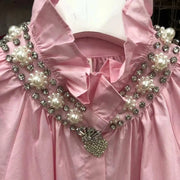 High Quality Long Sleeve Luxurious Style Beaded Diamond Embroidery Cotton Shirt