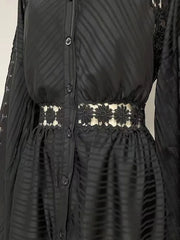Embroidered Flare Sleeve High Waist Cut Out Midi Dress in Various Colors High Quality