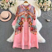 Long sleeve flower print shirt dress