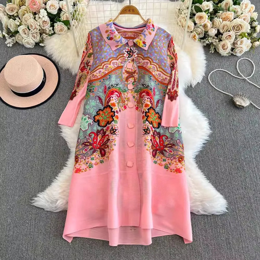 Long sleeve flower print shirt dress