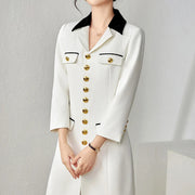 Autumn Fashion Office Lady Blazer Dresses for Women  White Long Sleeve Single Breasted Vestidos Elegant Business Robe