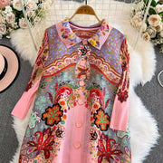 Long sleeve flower print shirt dress