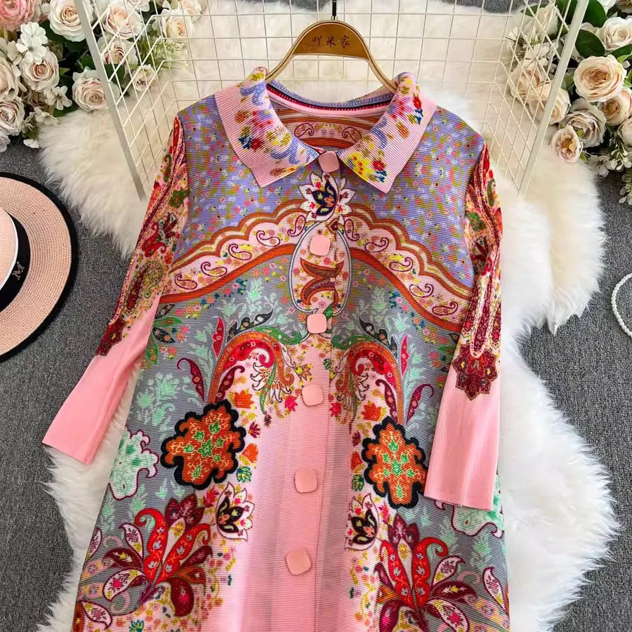 Long sleeve flower print shirt dress