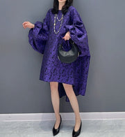 High Quality Oversized Purple Puff Sleeve Purple Elegant Dresses