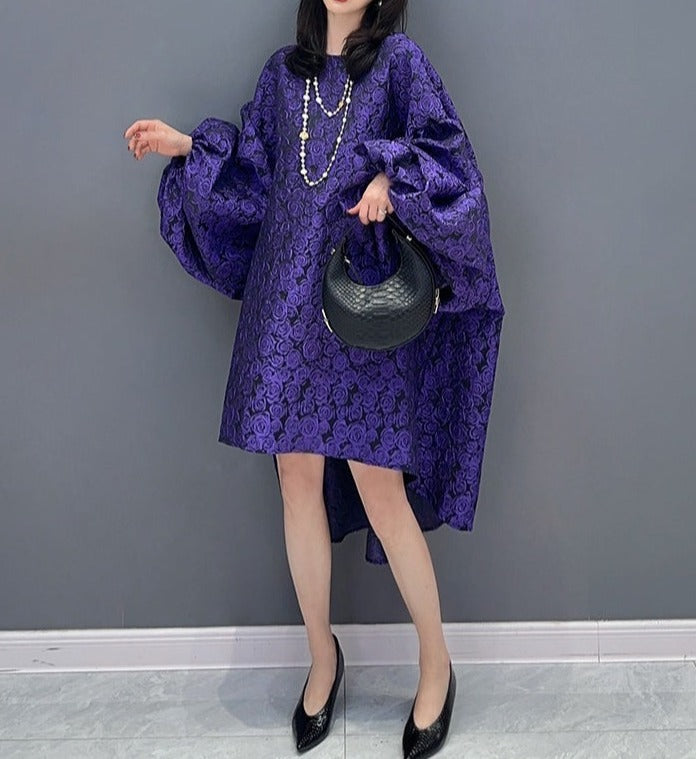 High Quality Oversized Purple Puff Sleeve Purple Elegant Dresses