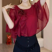 High Quality Round Neck Solid Color Short Sleeve Yarn Tops