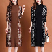 Fashion Loose Korean Dresses Warm Patchwork Knitting Office Lady Simplicity Slim O-neck Pullovers Long Sleeve Women's Clothing