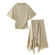 Women Trendy Skirt Set Half High Collar Top Asymmetrical Skirt New Fashion  Spring Summer Beach Holiday Skirt Set
