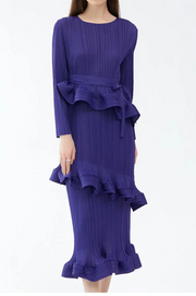 High quality long sleeve dress with ruffles and pleated bow