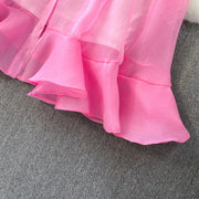 Fashion Temperament Bandage Slim Waist Dress Fairy Gauze Ruffled Long Robe Turn-down Collar Single Breasted Diamonds Vestidos
