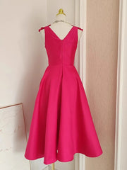 Elegant Thick Satin Special Occasion Evening Prom Dresses For Women Sexy V Neck Cup Padded Diamonds Bow Tank Solid Midi Vestidos